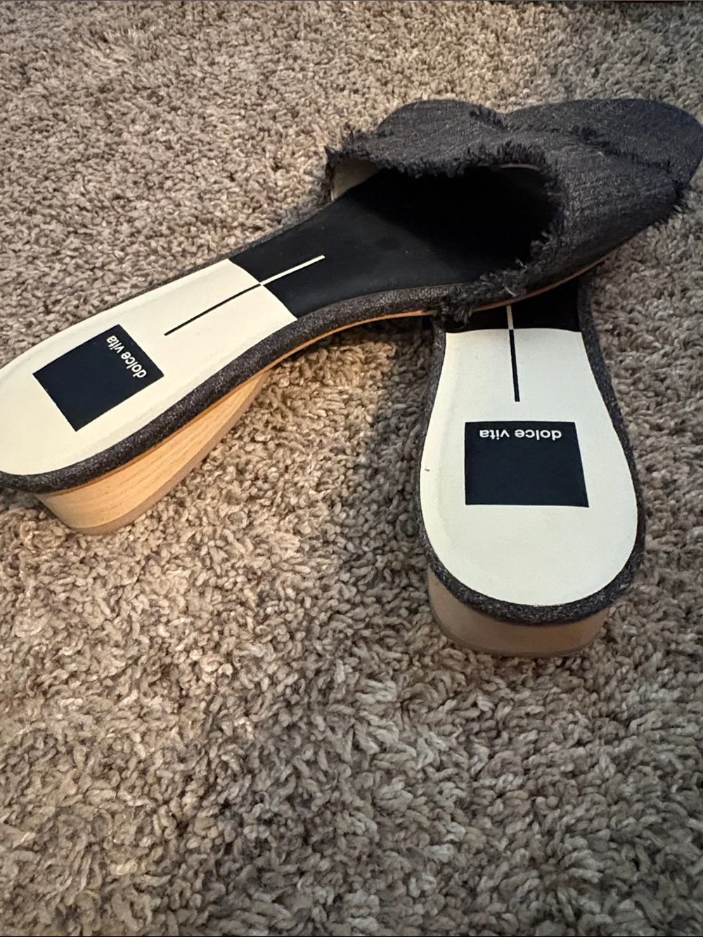 Dolce Vita Black Frayed Fabric Slide Mules